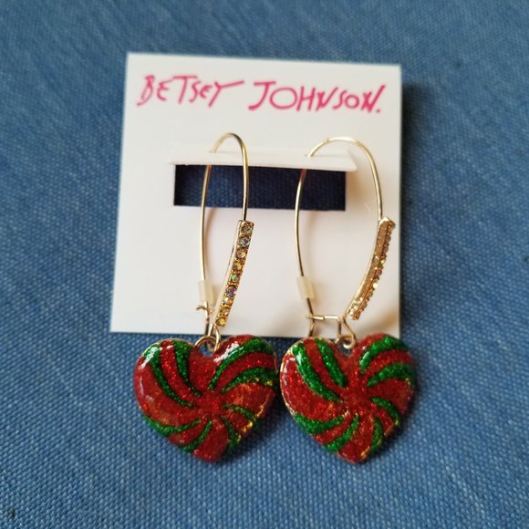 Betsey Johnson Holiday Christmas Heart Earrings - NWT - Picture 6 of 9